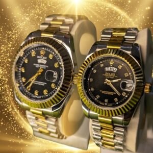 Rolex C Two-Tone Black Dial Couple Pair Watches
